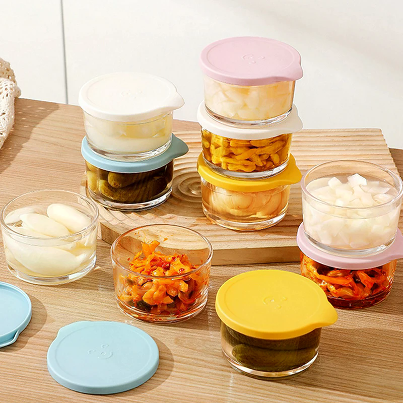 Food Storage Glass Round - 電子レンジ対応丸型食品保存容器高硼珪酸ガラスピクルス密封瓶冷蔵庫果物野菜保存容器