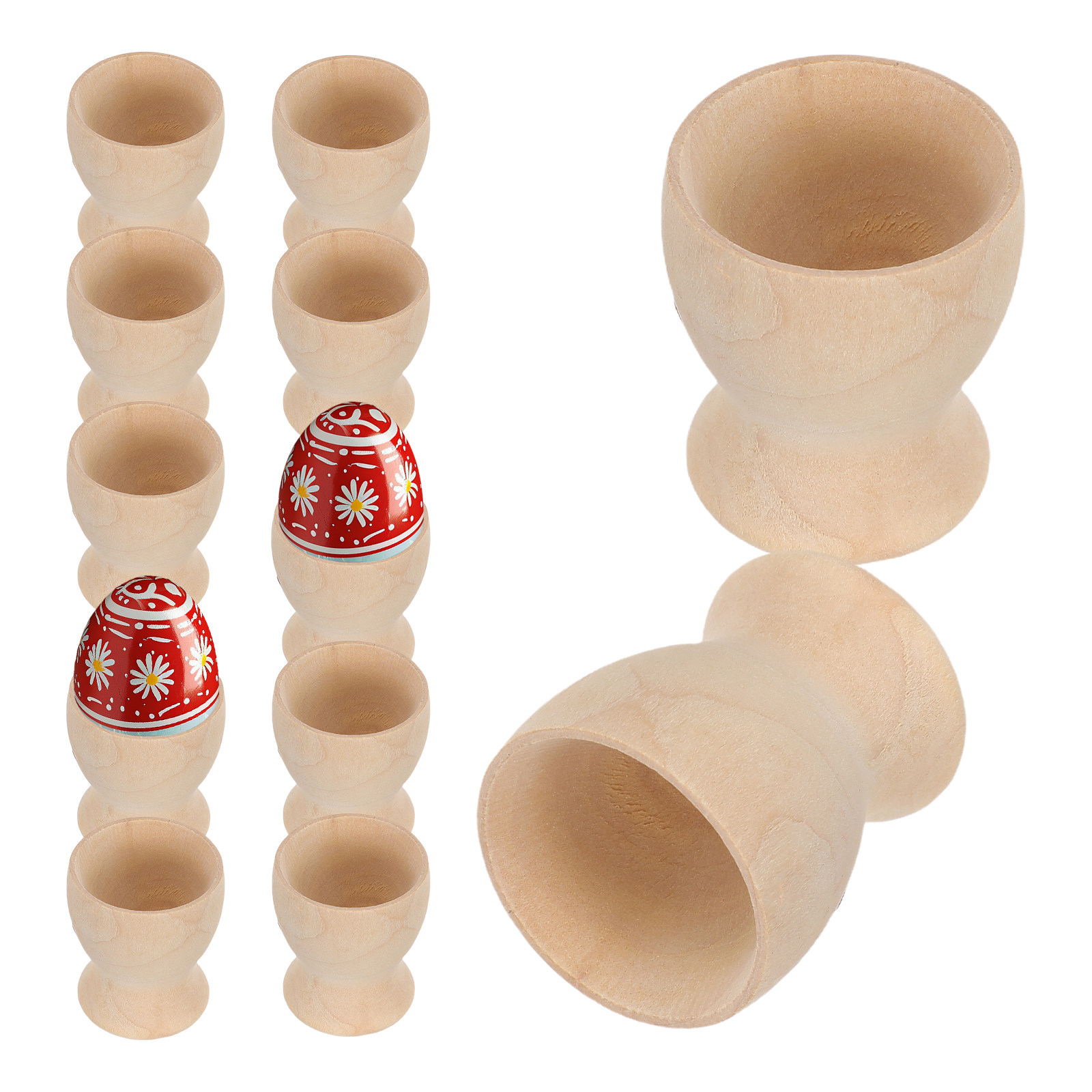Egg Storage Holder - 12個入り木製エッグカップDIY無地卵スタンド子供用ペイント落書きイースタークラフトデコレーション朝食ホルダークリエイティブ収納カップ