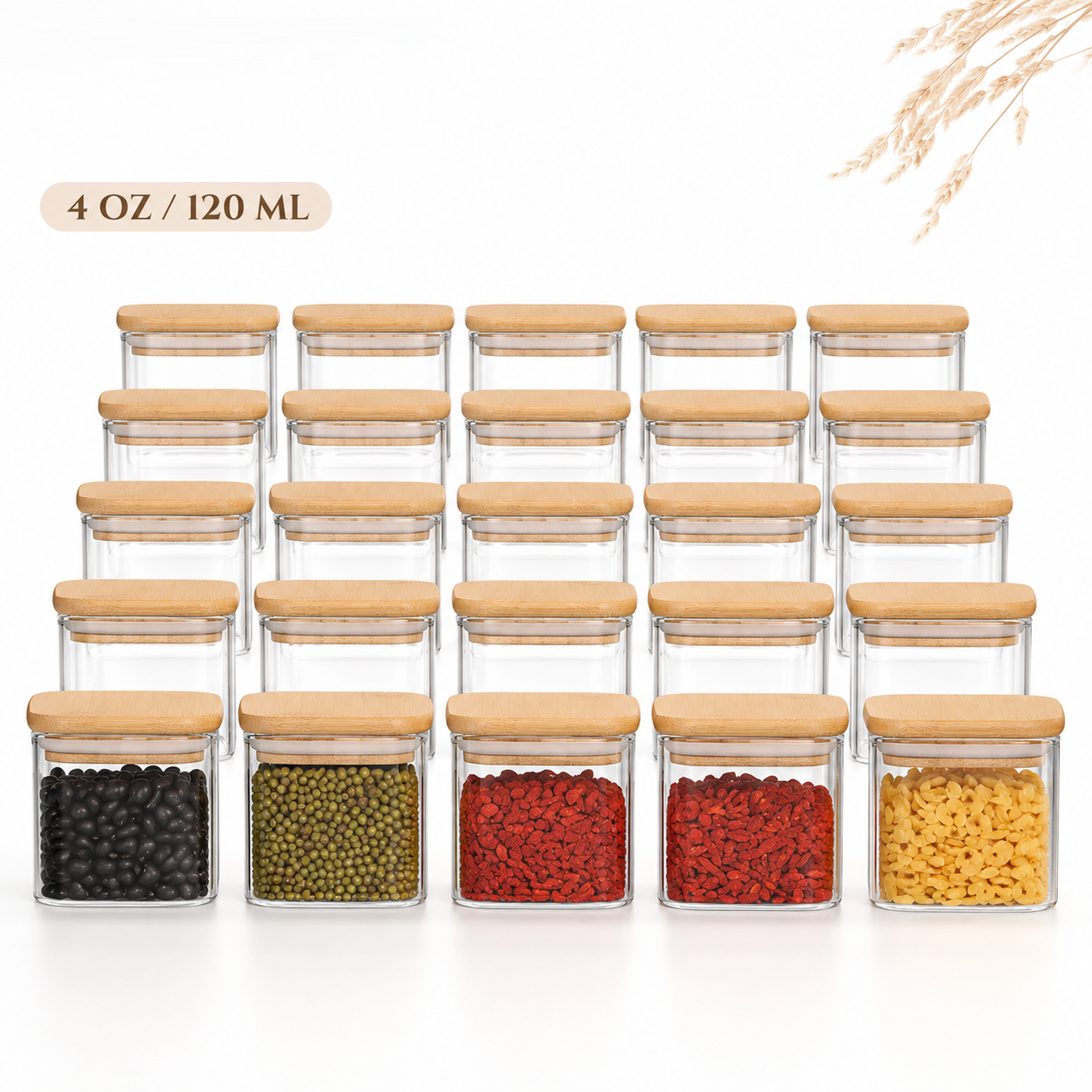 Food Storage In The Kitchen - 竹蓋付きガラス瓶 120ml 4oz ガラス製食品保存容器、キッチンのスパイス瓶、コーヒー瓶、ドライフルーツ瓶に最適