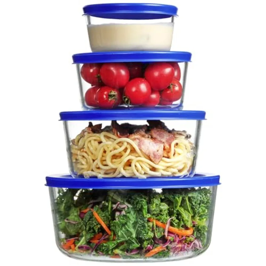 Food Storage Prep Containers - 蓋付きガラスボウル4個セット（1カップ、2カップ、4カップ、7カップ）、食品保存容器、食事準備・残り物保存容器、ランチ容器、電子レンジ対応