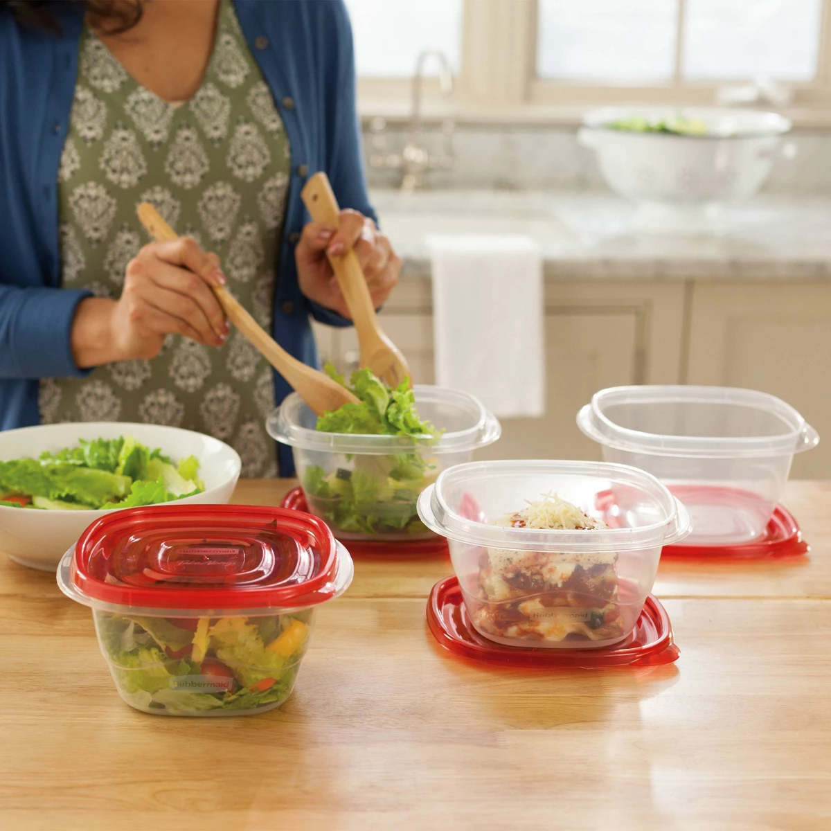 Food Storage Plastic Container - 4個セット 5.2c TakeAlongs ディープスクエアフードストレージコンテナ ルビーレッド：蓋付きプラスチック容器、食器洗い機対応