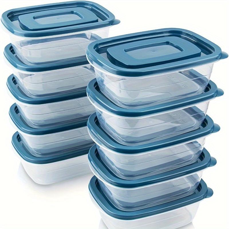 Food Storage Canister - 透明な積み重ね可能なプラスチック製食品保存容器6個セット、青い蓋と目盛り付き—再利用可能、食器洗い機対応