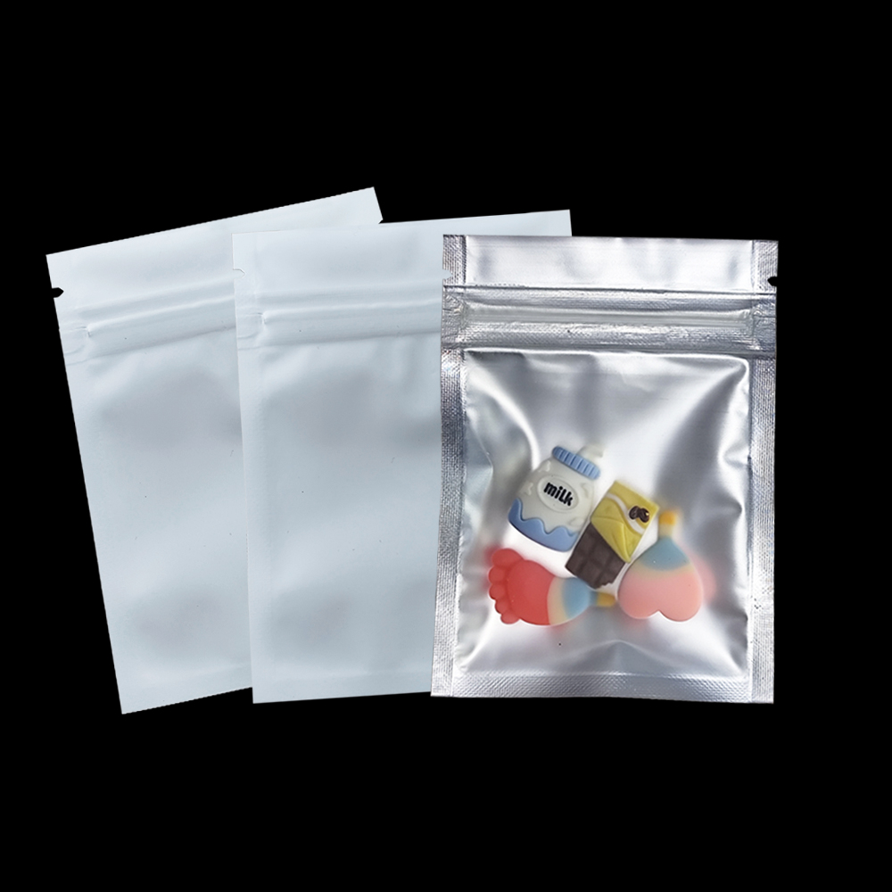 Food Storage Plastic Bag - ジッパー付きの透明なビニール袋,再封可能なアルミホイルバッグ,つや消し,白,マイラー,ジップロック,ホイル,食品貯蔵ポーチ,100個,バッチ