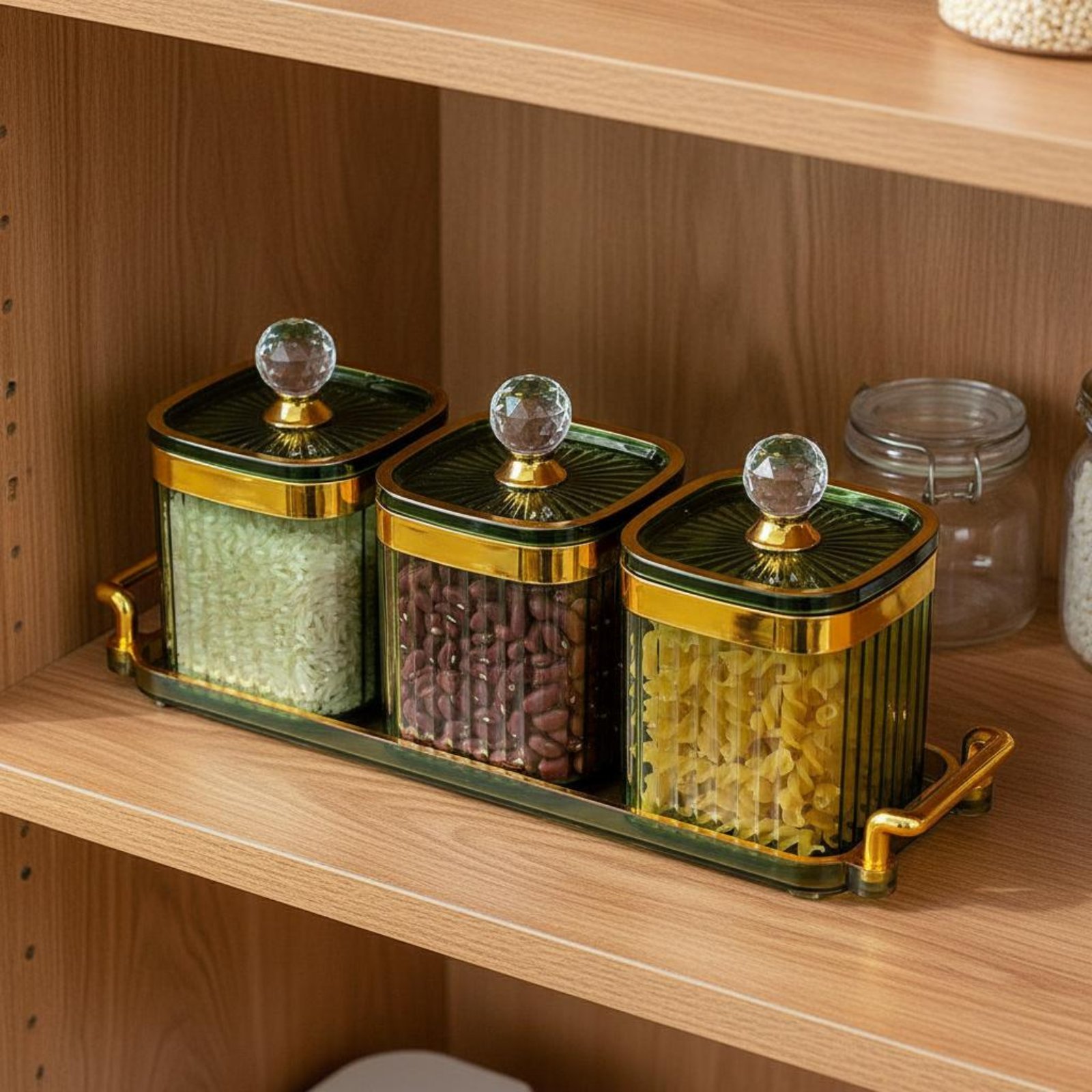 Food Storage Canister - 装飾的なスナック容器セット、気密性のある高級食品保存容器セット、蓋付きキャンディディッシュとトレイ