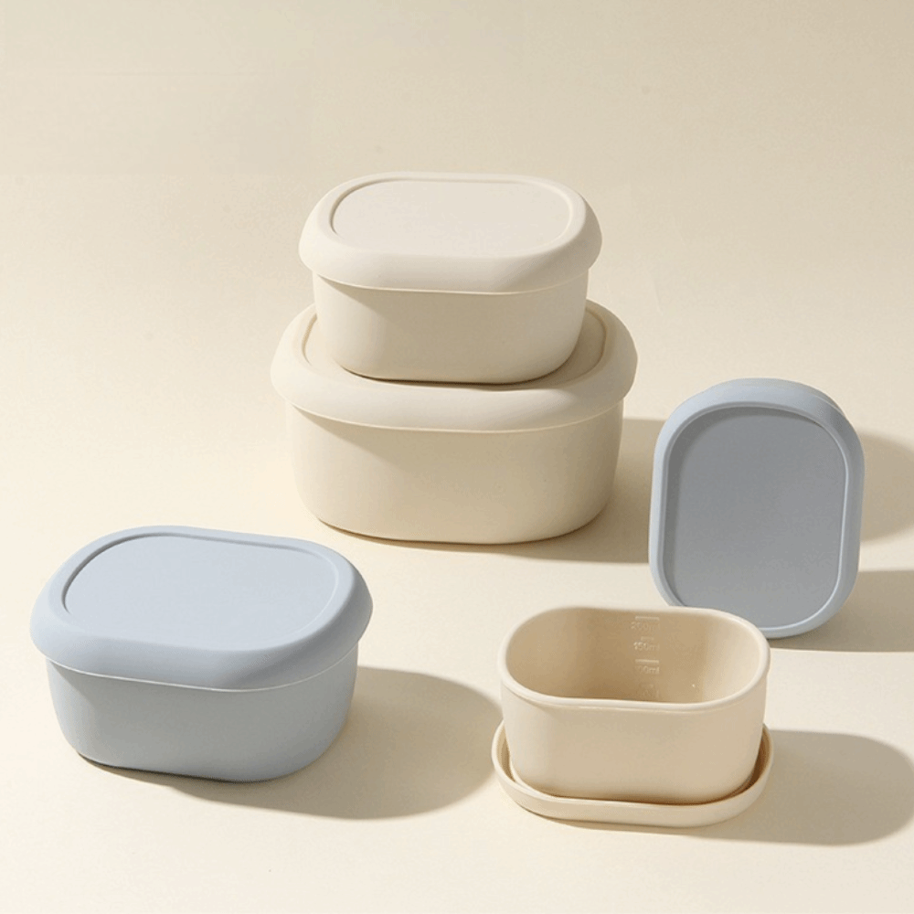 Food Storage Silicone - 新しい食品グレードのシリコンランチボックス 200/300/600ML 漏れ防止電子レンジ対応ランチボックス 蓋付き BPAフリー食品容器 ピクニック用