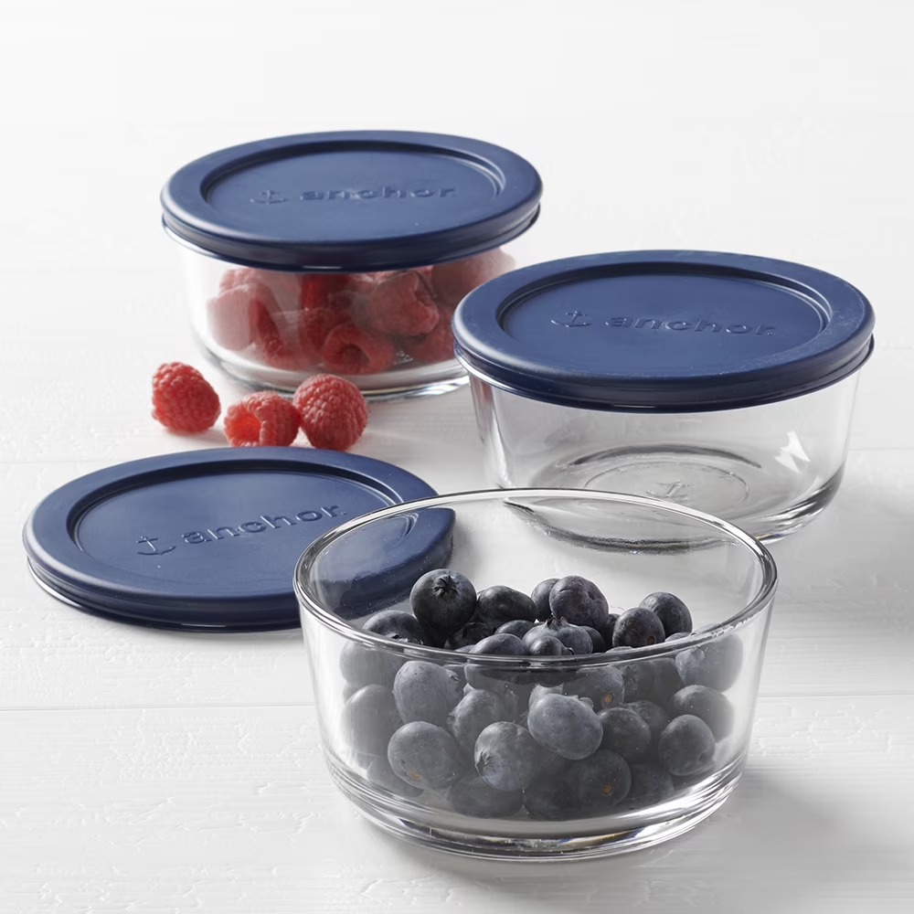 Food Storage Glass Round - アンカーホッキング ガラス製食品保存容器 蓋付き、2カップサイズ、丸型、3個セット