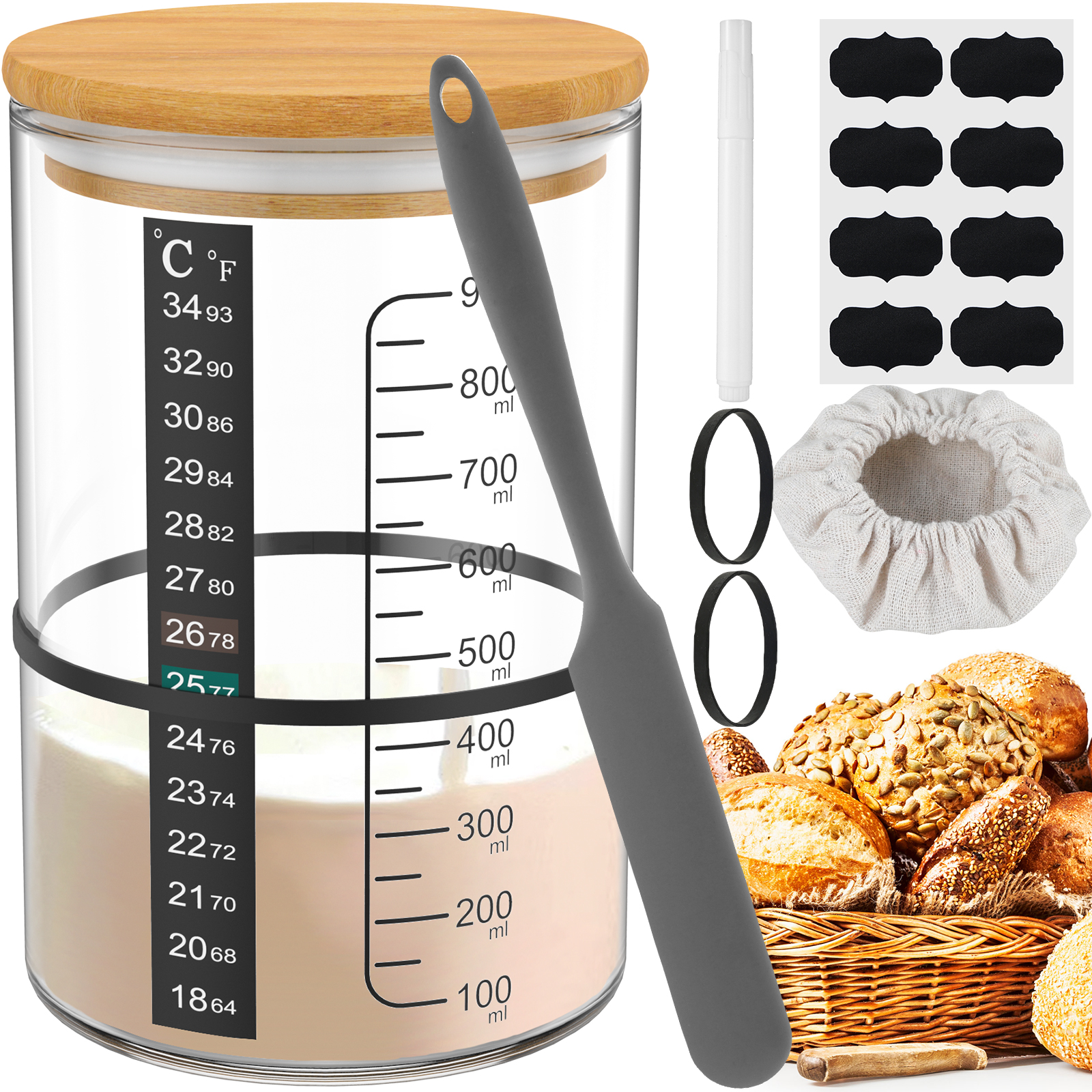 Food Storage Jar Glass - サワードウスタータージャーキット サワードウスターターコンテナ ベーキング発酵ジャー 食品保存ジャー キッチンパン焼きアクセサリー