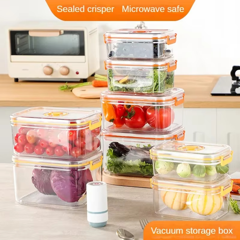 Food Storage Canister - 真空保存ボックス 冷蔵庫 密閉容器 電子レンジ対応 透明食品保存容器 キッチンオーガナイザー