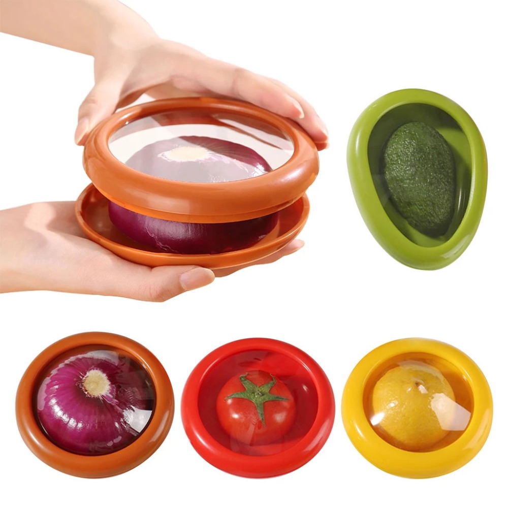 Food Storage Box Plastic - 透明なアボカド鮮度保持食品保存容器、玉ねぎ、トマト、レモン鮮度保持容器、フィルム付き果物密封保存容器、キッチン用