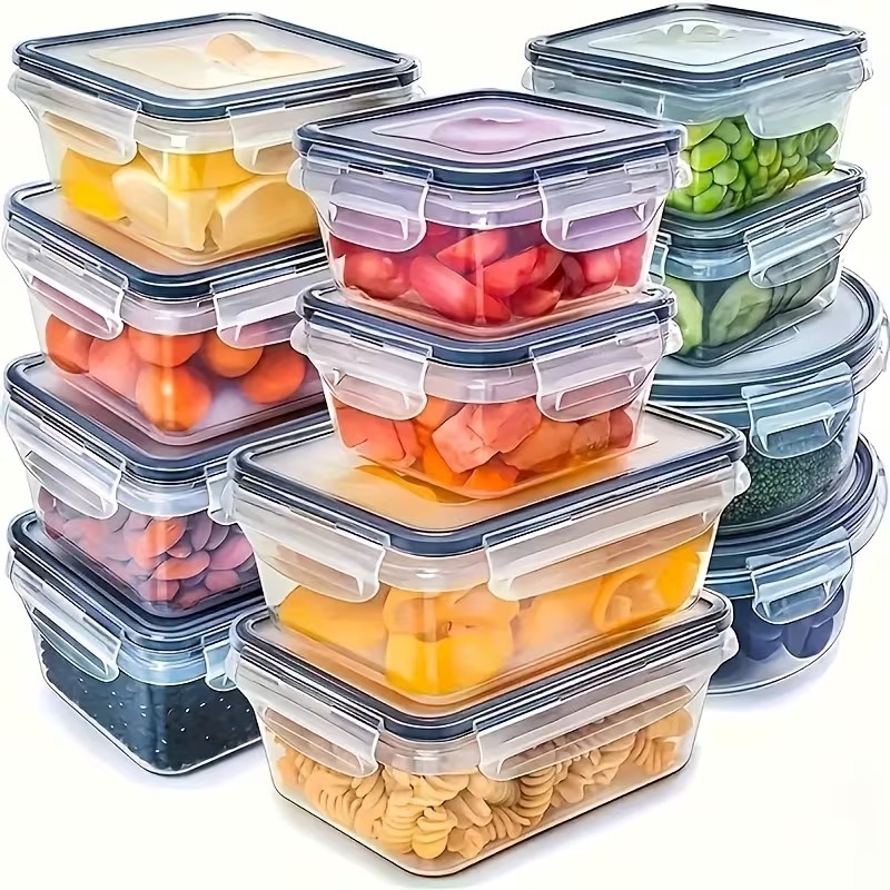 Food Storage Canister - 4個セット 透明食品保存容器 スナップ蓋付き、果物、野菜、パスタ、乾物用、再利用可能