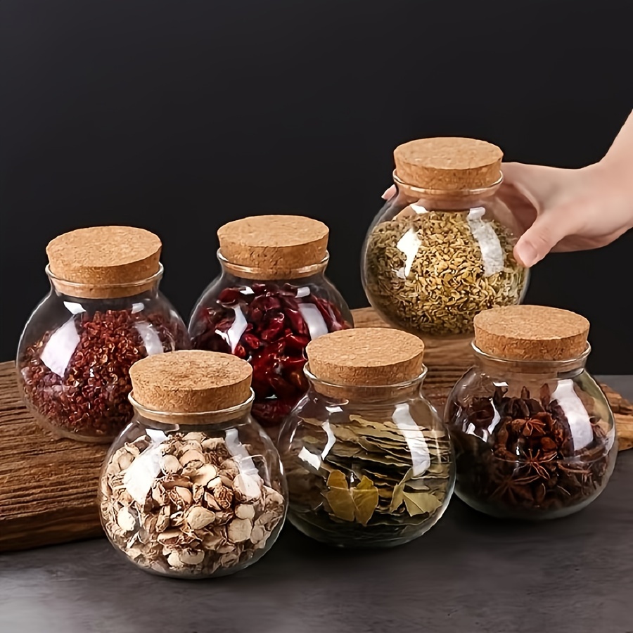 Food Storage Glass Round - 透明ガラス収納キャニスター、コーヒー用の丸い装飾的な小さなコンテナジャースパイスキャンディッキーソルト調味料と砂糖、500ml
