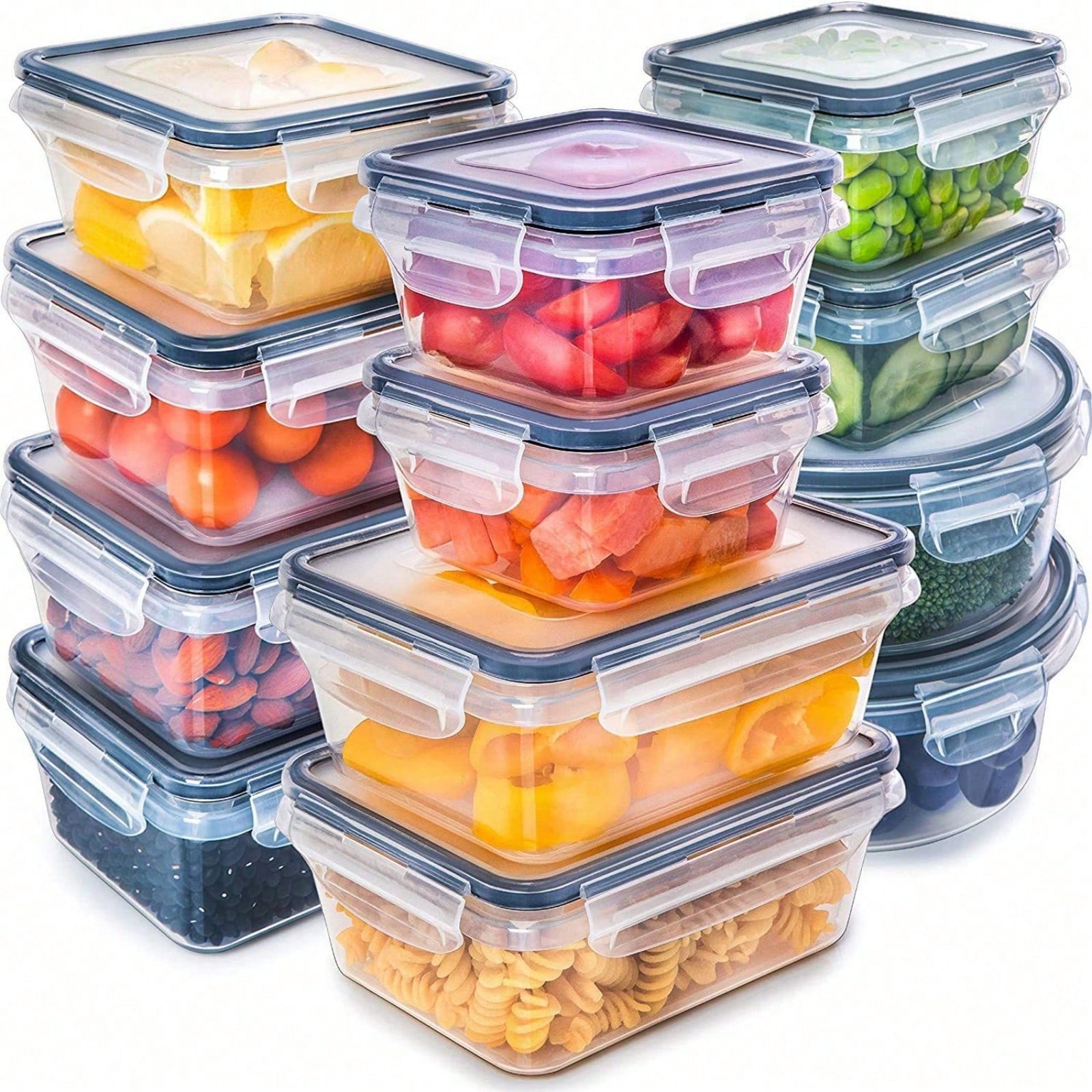 Food Storage Box Plastic - 12個のプラスチック製密封食品保存箱、穀物や果物の保管に適しています。 外観は透明でクリアです。 お茶、ドライフルーツ、スパイスの保管に使用でき、冷凍庫や食器洗い機で使用できるランチボックスとしても適しています。