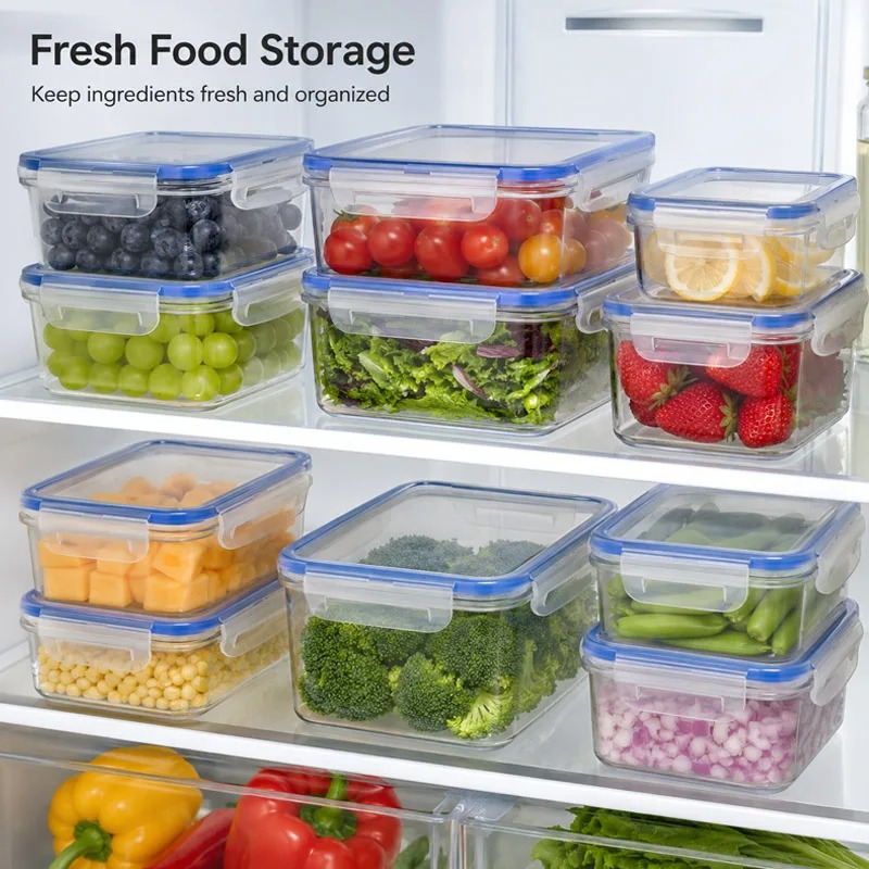 Food Storage Box Plastic - 4サイズ冷蔵庫収納ボックス食品プラスチック製鮮度保持冷蔵庫プラスチック製クリスパー電子レンジ加熱ランチボックス収納ボックス