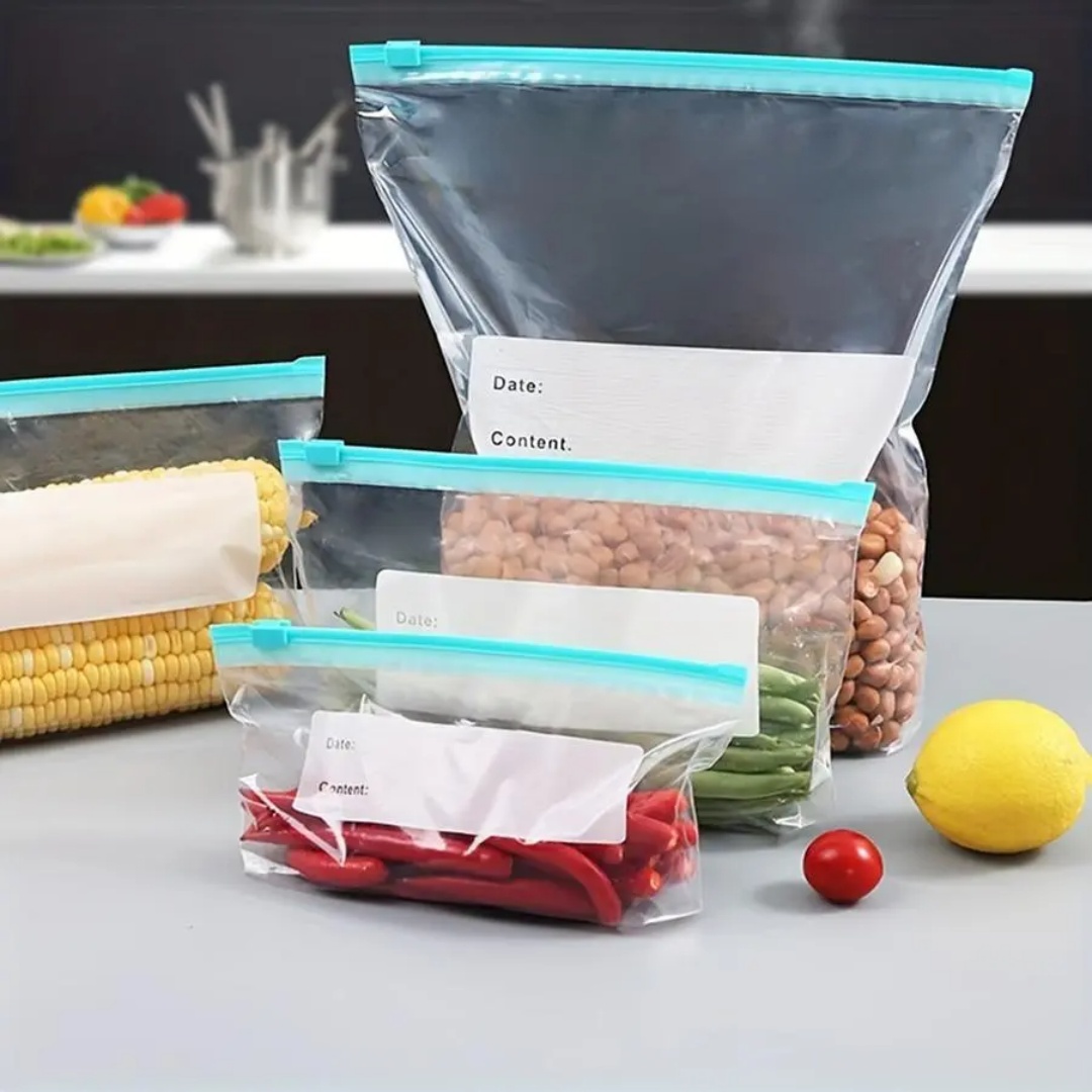 Food Storage Zipper Bags - 60個の再利用可能な冷蔵庫用フレッシュバッグ、キッチン必需品の密封バッグ、3サイズの多機能密封バッグ、ジッパー付きフレッシュバッグ、食品分類保存バッグ、食品保存用密封バッグ、果物、穀物、野菜、肉に適しています。