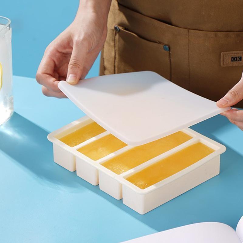 Food Storage Silicone - 特大シリコン製フードトレイ（蓋付き）、4つの大きな型、家庭用スープストック冷凍保存容器