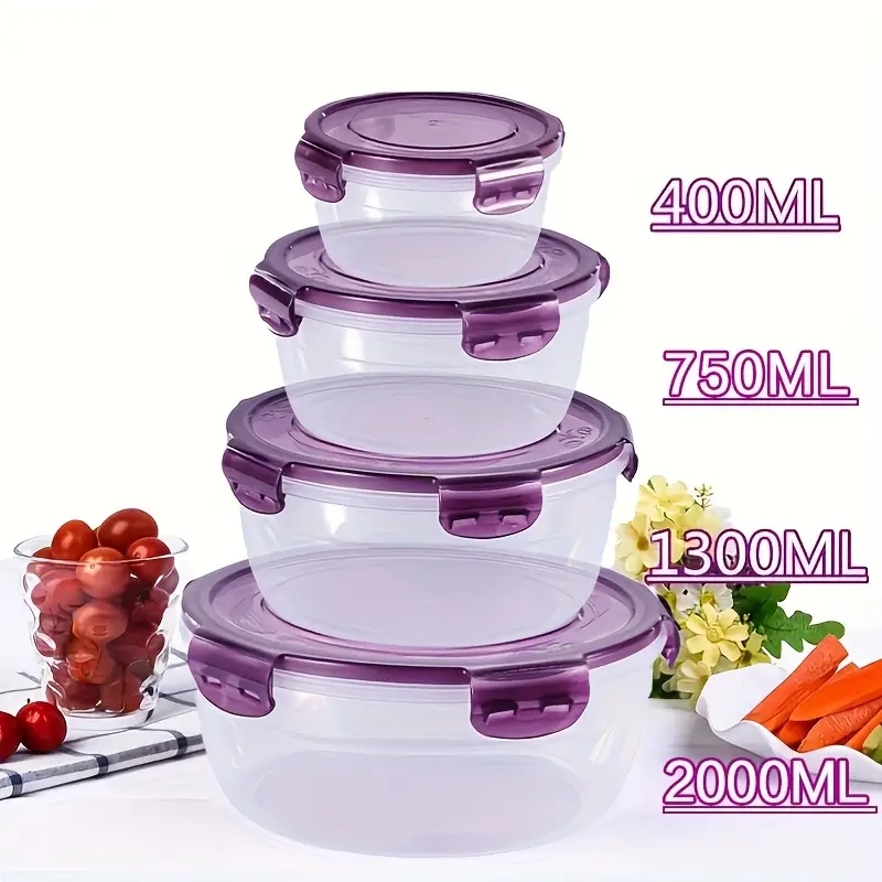 Food Storage Box Plastic - 4つのプラスチック製食品保存容器、ランチボックス、食堂、キャンプ、ピクニック、食事前の準備に適した容器