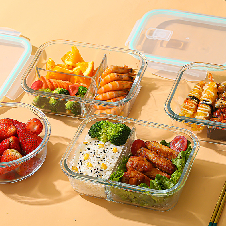 Food Storage System - ガラス製鮮度保持容器 高硼珪酸耐熱電子レンジ対応弁当箱 冷蔵庫専用密閉ボウル 食品保存容器