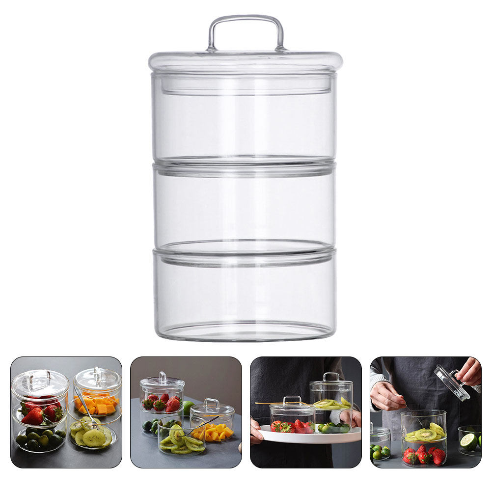 Food Storage Jar Glass - 1セットクリアガラス保存容器サラダサービング容器積み重ね可能な鮮度保持食品ジャー穀物ナッツキャンディデザートフルーツ用