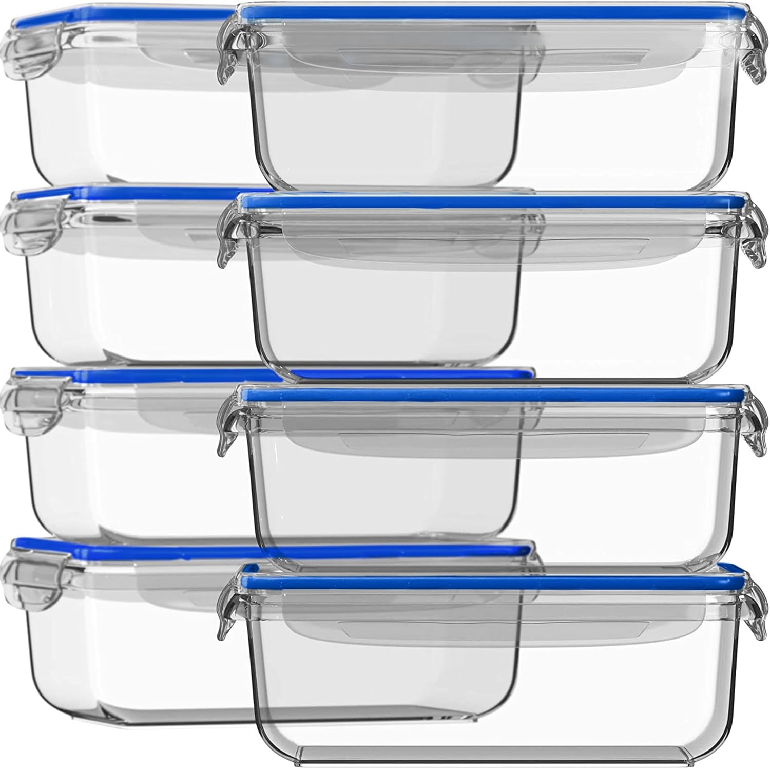 Food Storage Prep Containers - 16個入り（8個セット）30オンスガラス製ミールプレップ容器（蓋付き）、気密性の高い大型ガラス製食品保存容器、再利用可能な漏れ防止容器