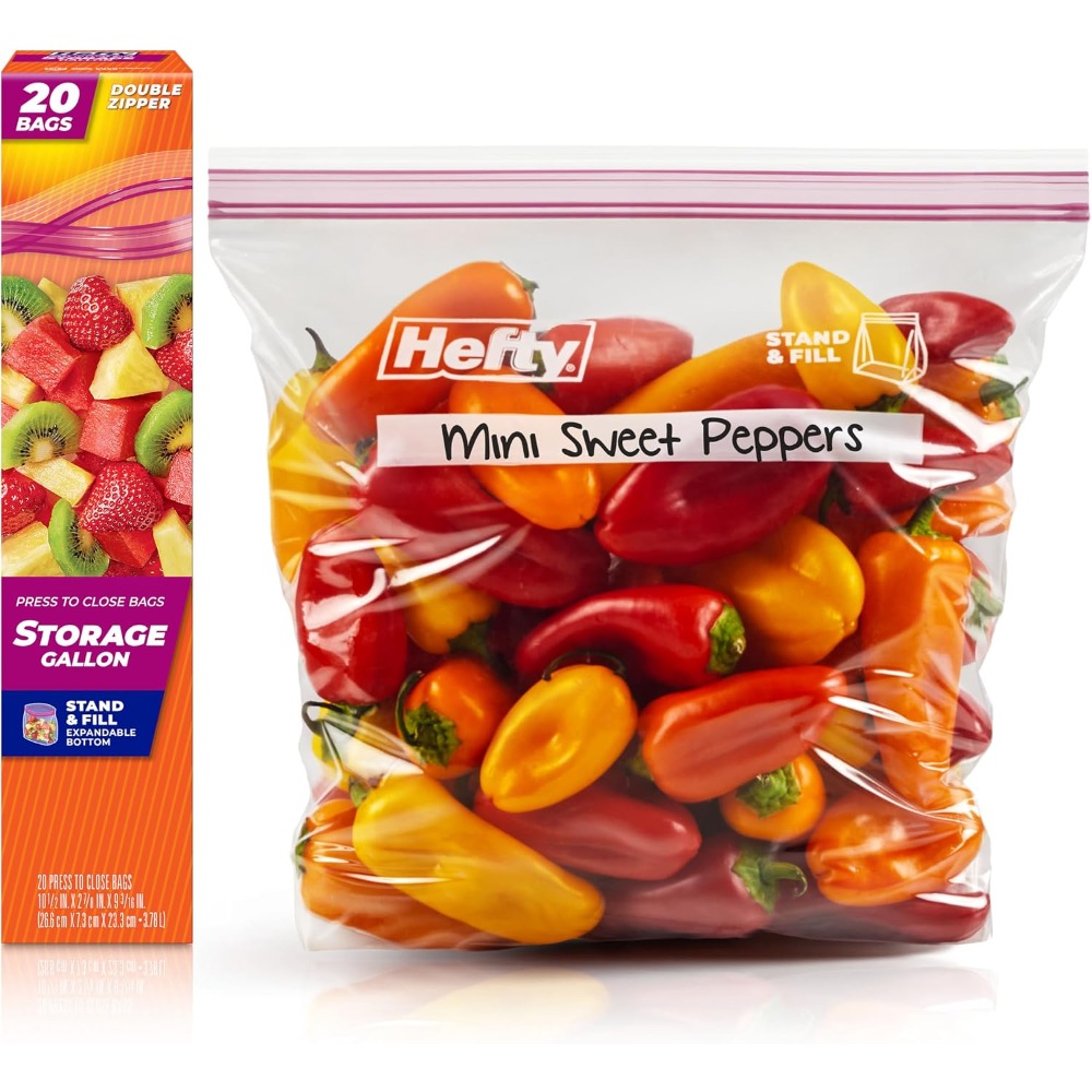 Food Storage Plastic Bag - プレス式で閉じるプラスチック製保存袋、食品保存用、冷凍保存用、20枚入り、再利用可能なジッパーロック式キッチン収納袋（ガロンサイズ）