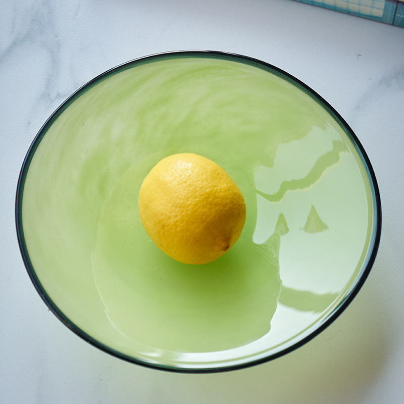 Food Storage Glass Round - 広口黒縁色ガラスフルーツプラッター、リビングルームの装飾、ガラス花瓶、キッチン食品保存容器