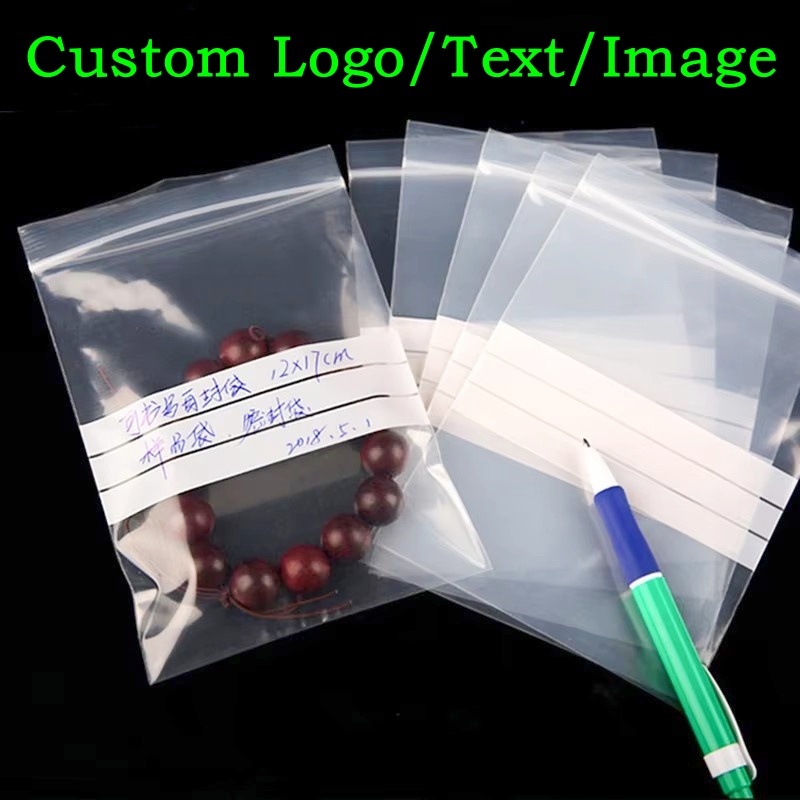Food Storage Plastic Bag - 200枚入りPE透明プラスチック製ジップロック包装袋DIYロゴ入り抹茶抗酸化ジュエリー日付印入り食品スナックスパイス保存用ポーチ