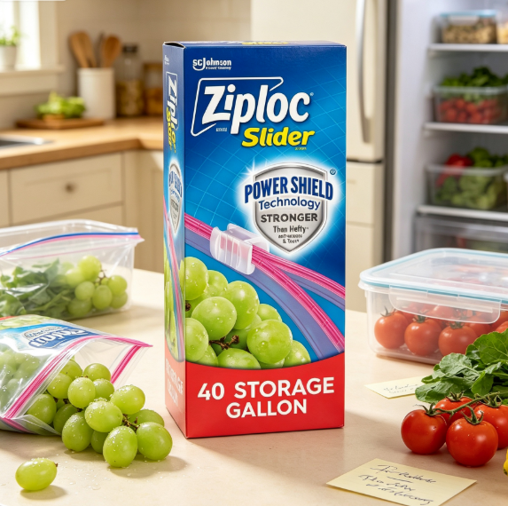 Food Storage In The Kitchen - 再利用可能なガロンサイズのスライダー式食品保存袋40枚入り、学校給食やキッチン整理に最適、漏れ防止パワーシールド技術搭載