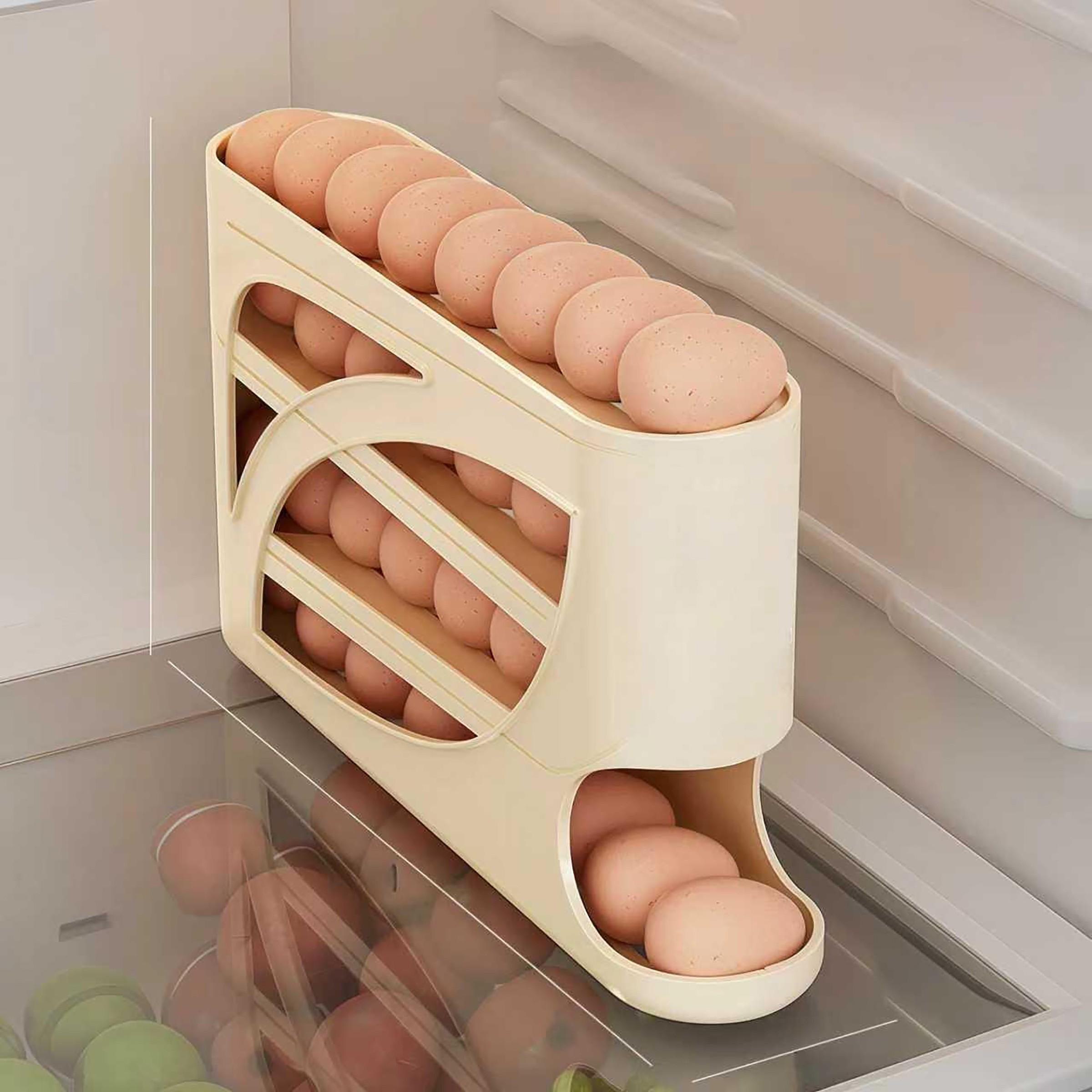Egg Storage Holder - 冷蔵庫用回転式卵ディスペンサー - 冷蔵庫ドア用自動回転卵ホルダー、多層傾斜卵収納容器