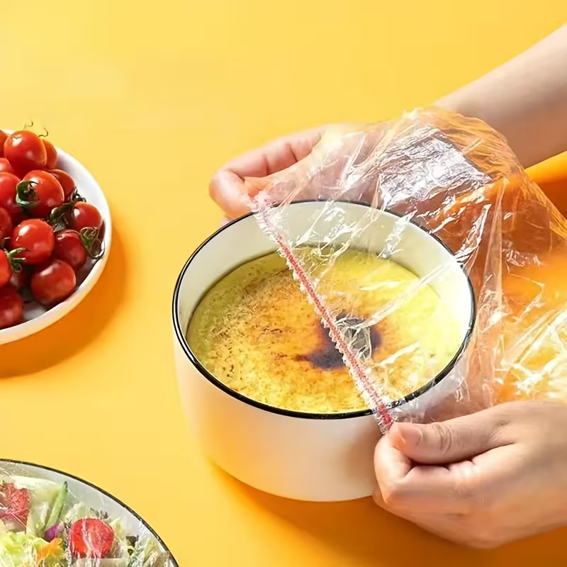 Food Storage Plastic Bag - 食品グレードの使い捨て鮮度保持カバー、電子レンジ対応プラスチックラップカバー、家庭用伸縮性果物野菜保存袋
