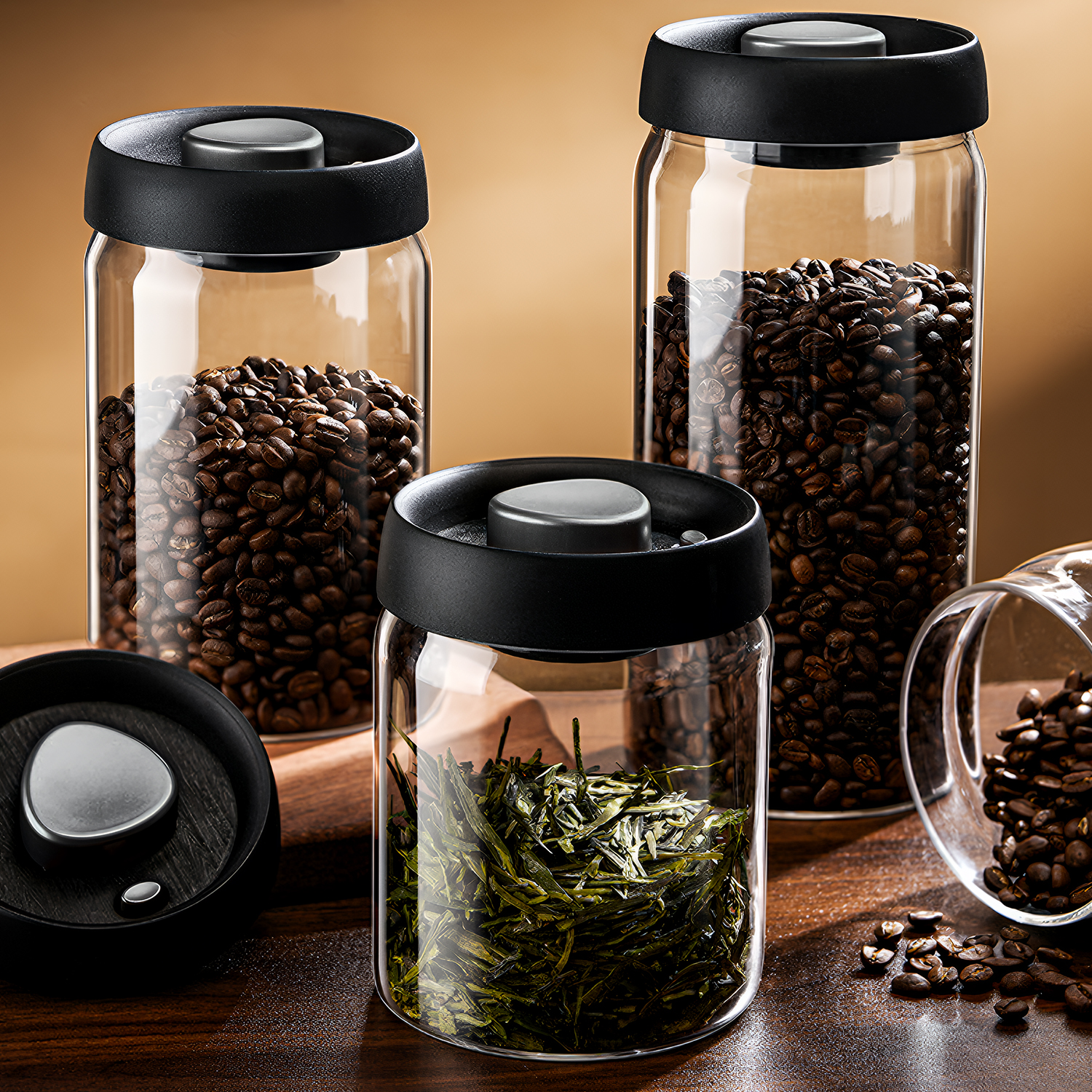 Food Storage Canister - OANKR 真空コーヒーキャニスター 500ml 900ml 食品保存容器、気密ガラスコーヒー豆ジャー、プロのバリスタアクセサリー