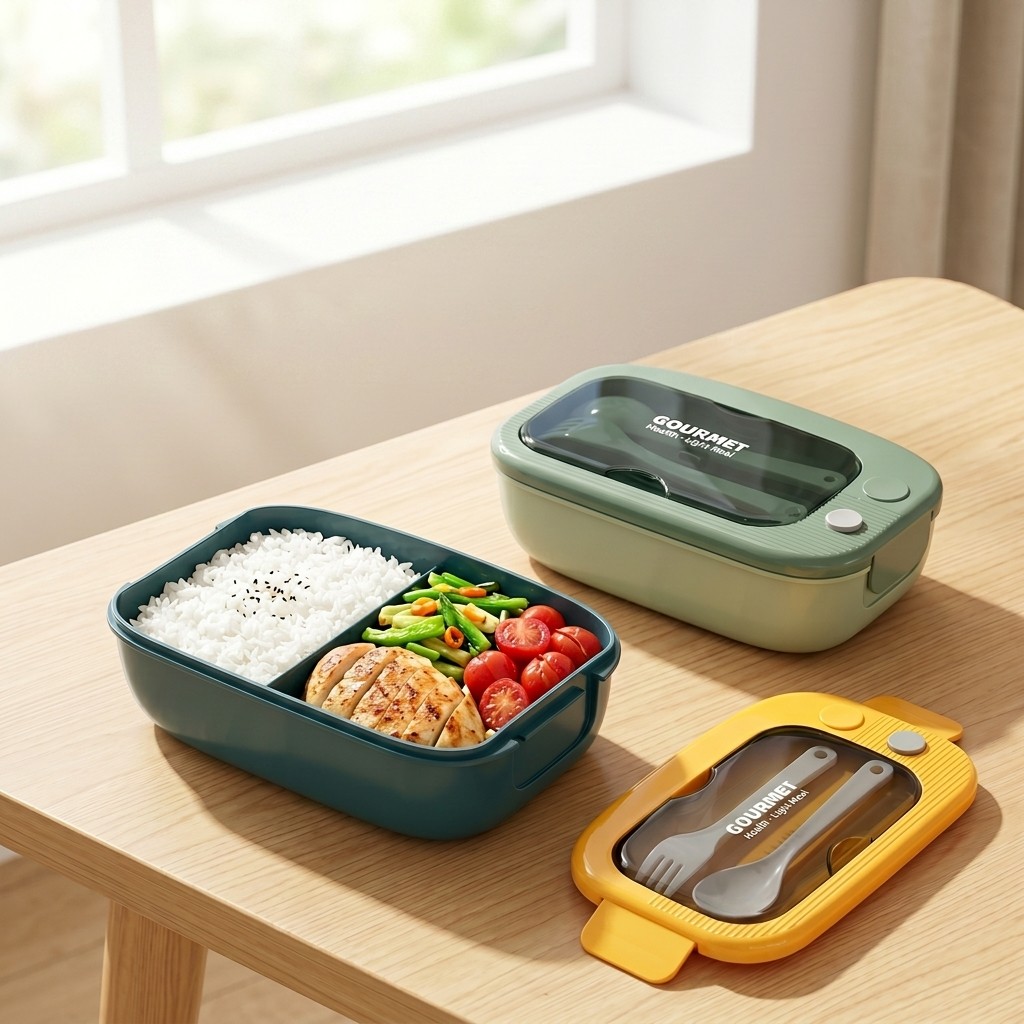 Food Storage Prep Containers - 電子レンジ対応プラスチック製弁当箱 2コンパートメント漏れ防止ランチボックス カトラリー付き 大人と子供向けの食事準備用食品保存容器