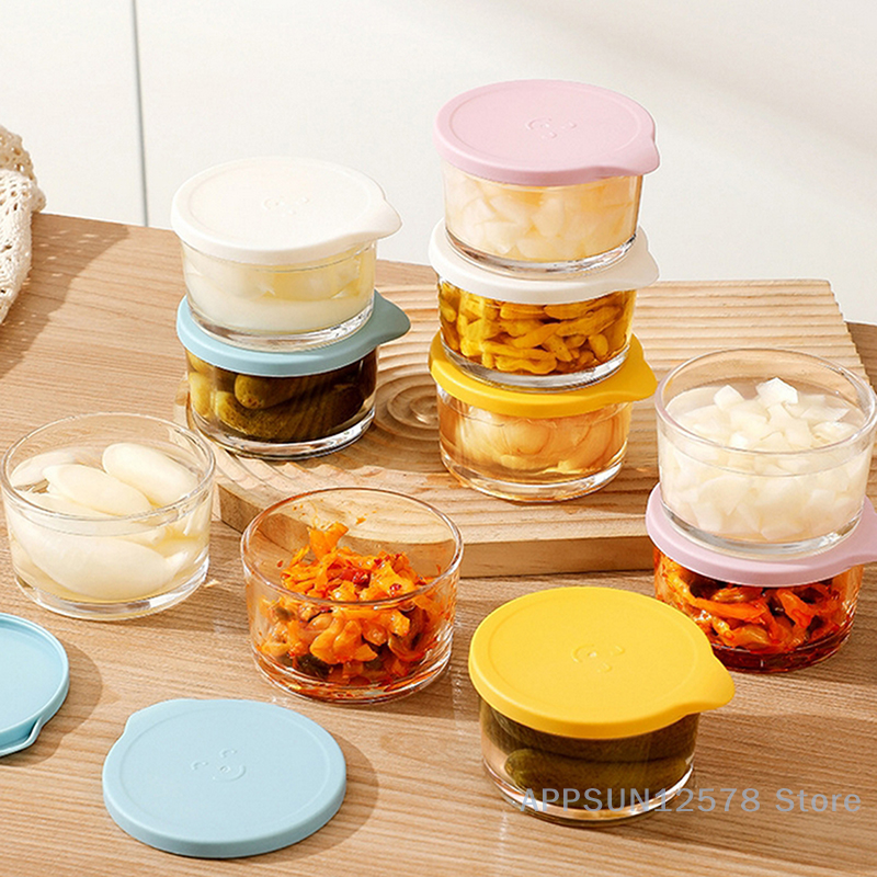 Food Storage Glass Round - 電子レンジ対応ラウンド食品保存容器高ホウケイ酸ガラスピクルス密封瓶冷蔵庫果物野菜保存瓶
