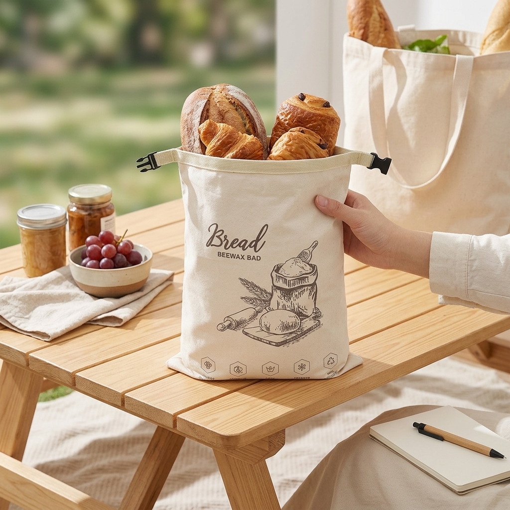 Food Storage Zipper Bags - 再利用可能な蜜蝋パン袋、ジッパーとスナップ開閉式、キッチン収納用、食品グレード、洗濯可能、サンドイッチ、果物、スナック用