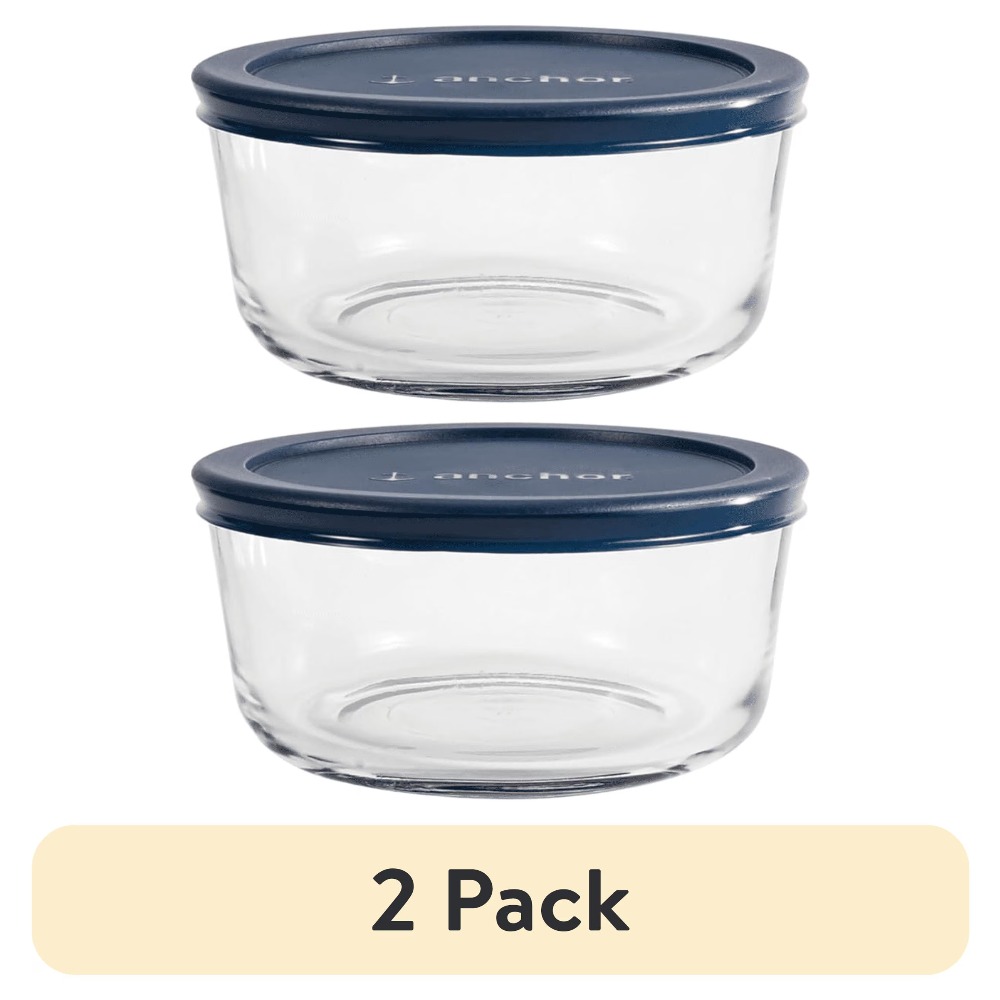 Food Storage Glass Round - 2個セット 丸型ガラス製食品保存容器 気密蓋付き 4カップ容量 食材保存容器 冷蔵庫
