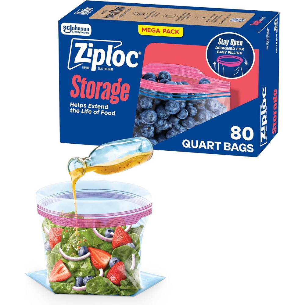Food Storage Zipper Bags - スタンドアップクォートフードストレージバッグ、簡単に詰め替えて密封できる丈夫なジッパー付きヘビーデューティーフリーザーバッグ、80枚入りパック