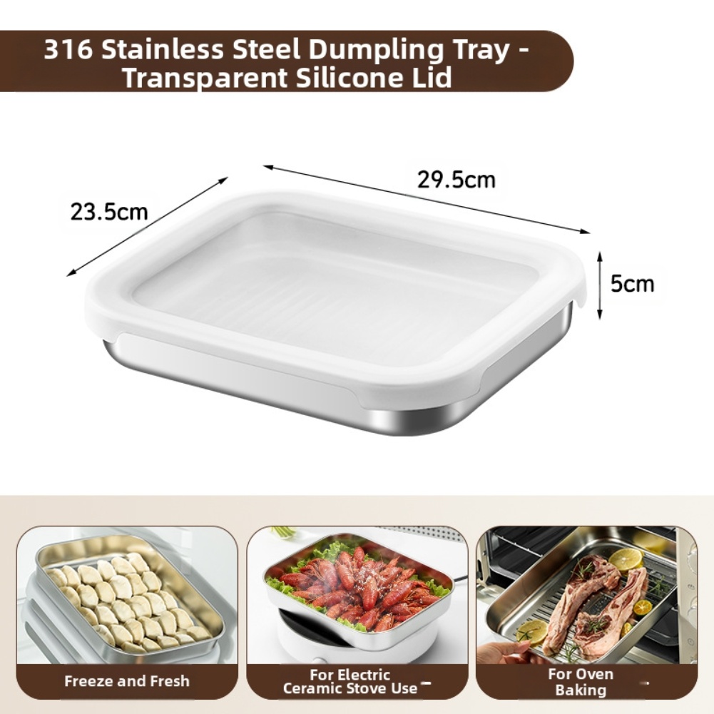 Food Storage Silicone - ステンレス製食品保存容器、316シリコン蓋付き、正方形鮮度保持ボックス、野菜皿、餃子ボックス