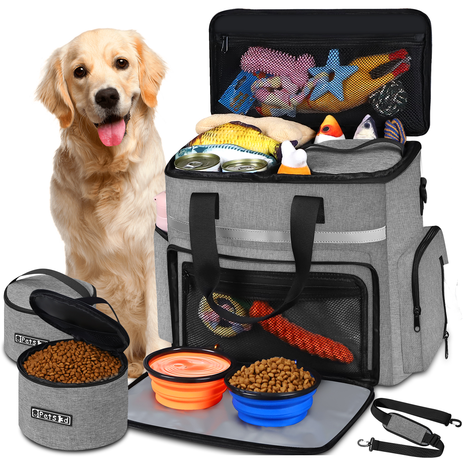 Food Storage Zipper Bags - Petskd-ボウルセット付き屋外ドッグオーガナイザーバッグ、旅行収納バッグ、大型多機能ポケット、ペットフードコンテナバックパック