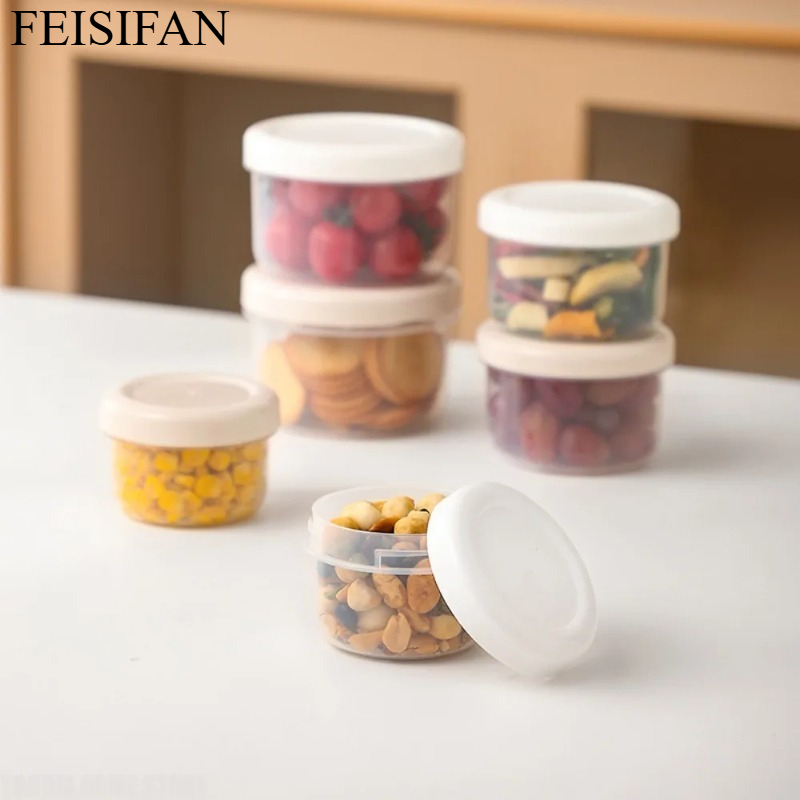 Food Storage Box Plastic - 持ち運び可能な丸型プラスチック製食品保存容器（蓋付き）、キッチン冷蔵庫用気密鮮度保持ボックス