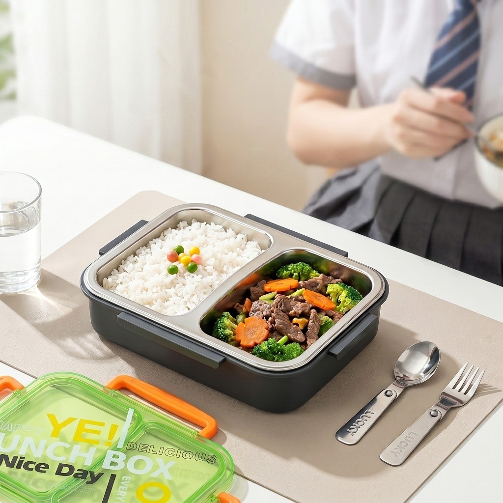 Food Storage Prep Containers - 電子レンジ対応304ステンレス製弁当箱、仕切り付き食品保存容器、漏れ防止、子供、学生、学校用食事準備容器