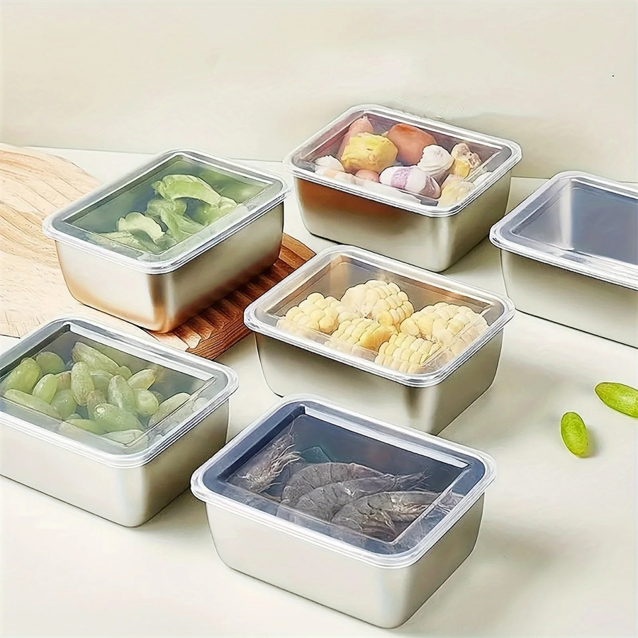 Food Storage System - 1/3/5 個ステンレス鋼食品収納ボックス鮮度保持ボックス蓋付き、長方形ソーセージ麺フルーツ皿カバー付き