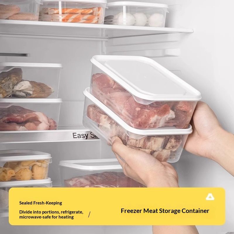Food Storage Box Plastic - 2000ml冷蔵庫用冷凍肉鮮度保持ボックス、耐冷プラスチック製スタッカブルキッチンオーガナイザー（蓋付き）