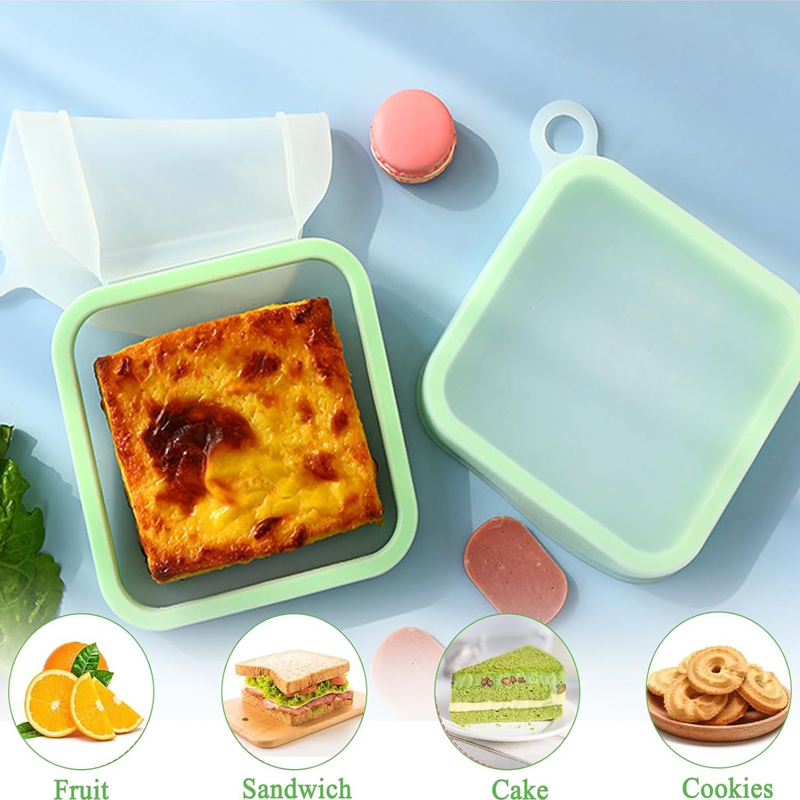 Food Storage Silicone - シリコーンサンドイッチトースト弁当箱ハンドル付きポータブルサンドイッチ収納ボックス食品容器スナックボックス弁当箱サンドイッチ容器
