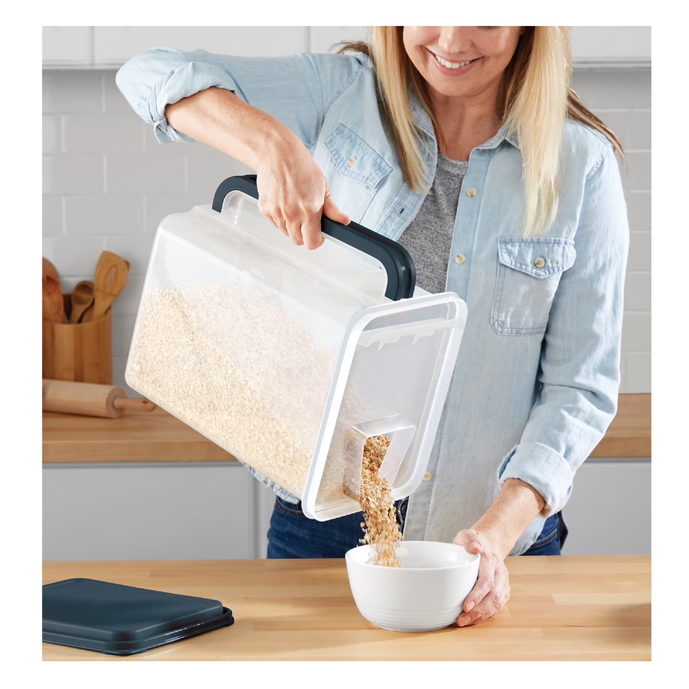 Food Storage Canister - 大容量プラスチック食品保存容器 蓋とハンドル付き 46カップ シリアルや乾燥食品の大量収納 キッチンキャニスター ダークグレー