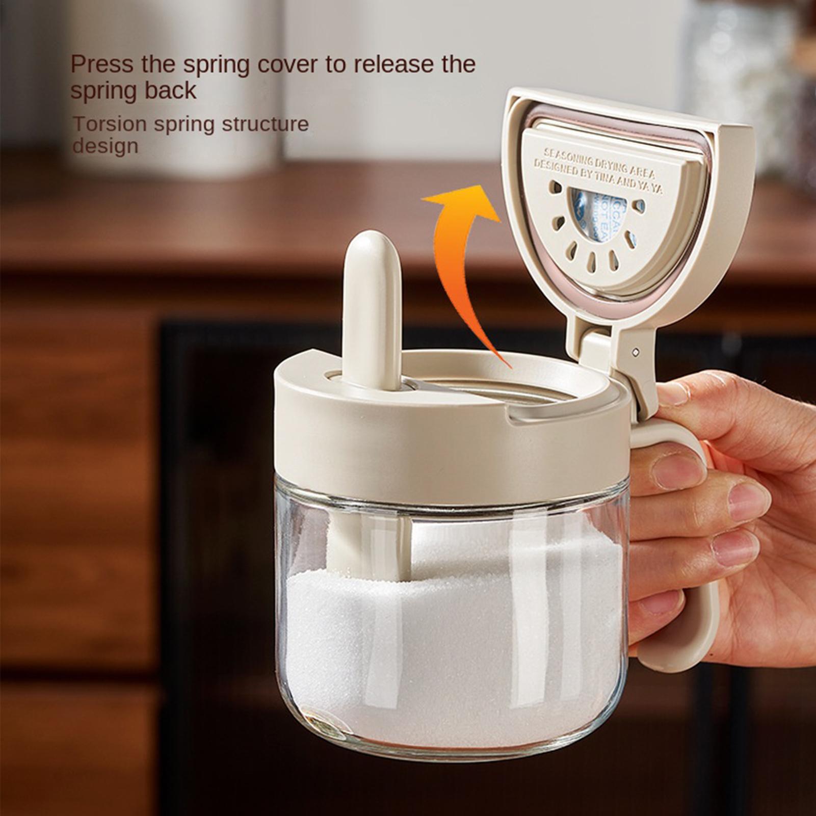 Food Storage Canister - 調味料入れ 漏れ防止塩入れ スプーン付き キッチン調味料入れ 蓋付き キッチンカウンターキャビネット