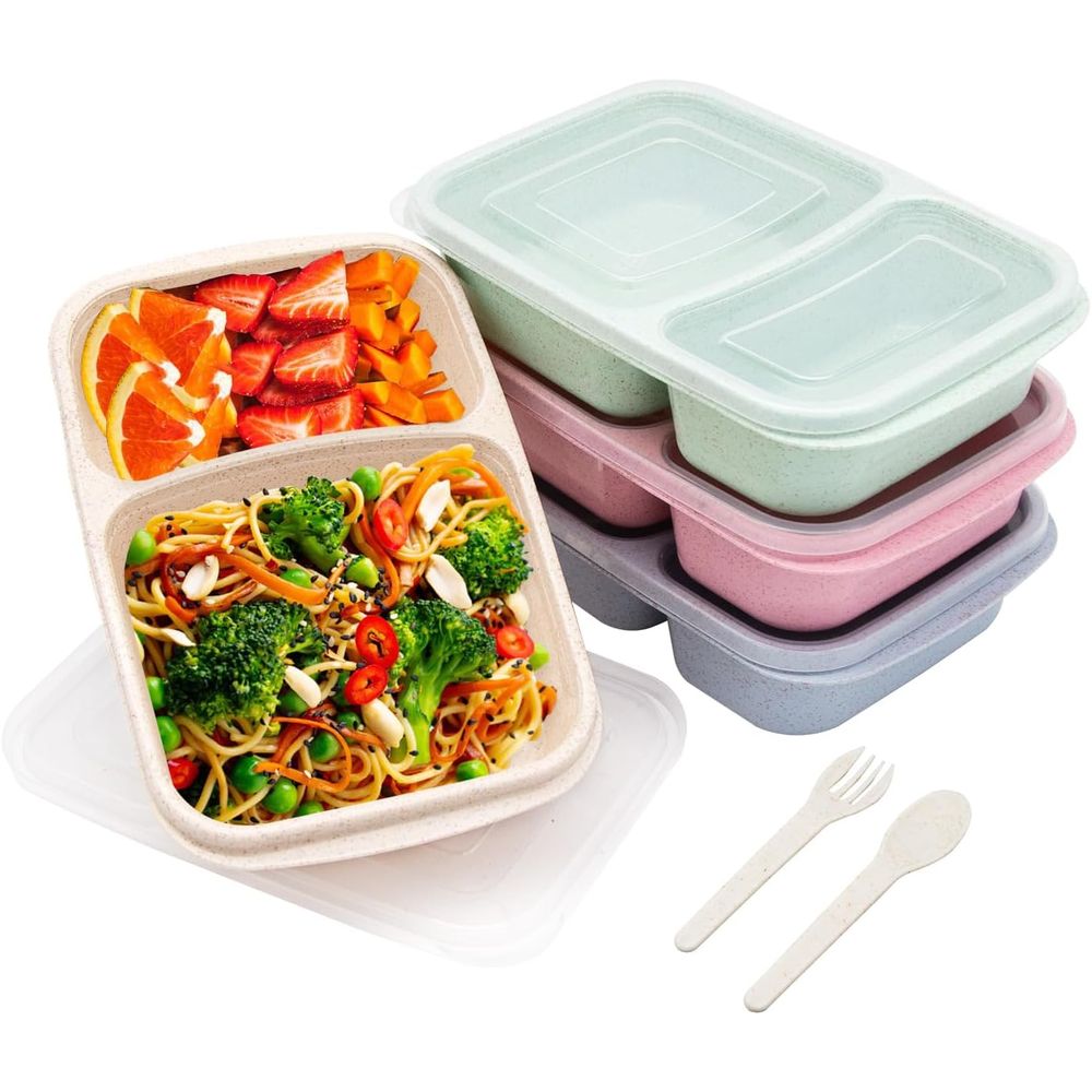 4パック弁当箱、2つのコンパートメント付き食事準備容器、蓋付 - Food Storage Prep Containers のレビューと価格