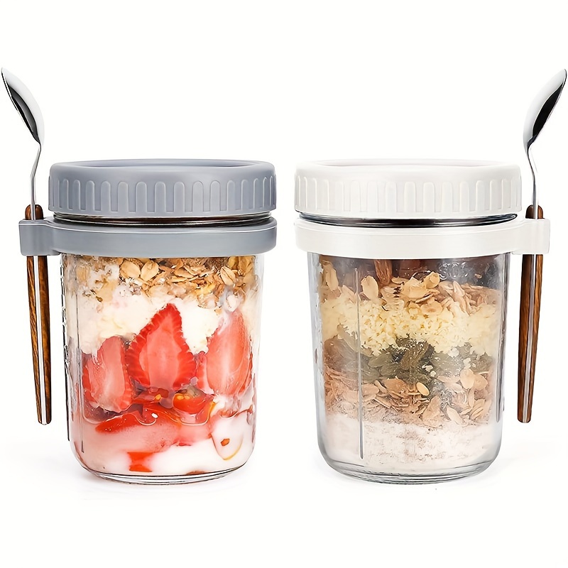 1個/2個入り ガラス製オートミールカップ、蓋とスプーン付き - Food Storage Canister のレビューと価格
