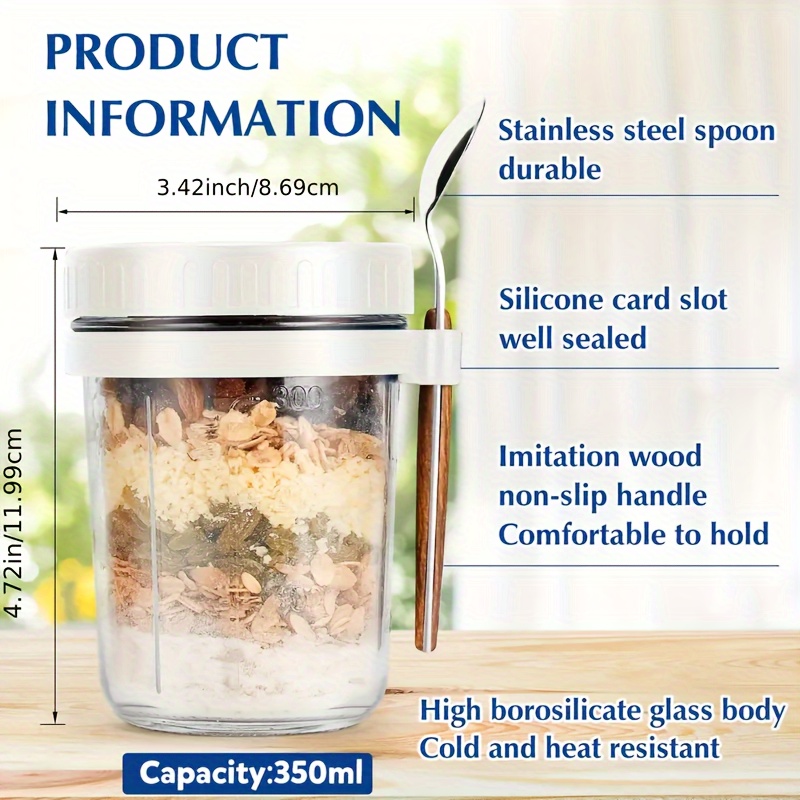 1個/2個入り ガラス製オートミールカップ、蓋とスプーン付き - Food Storage Canister のレビューと価格