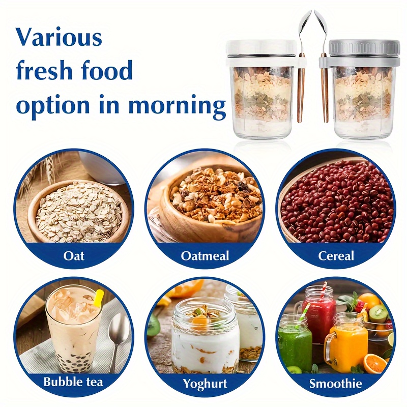 1個/2個入り ガラス製オートミールカップ、蓋とスプーン付き - Food Storage Canister のレビューと価格