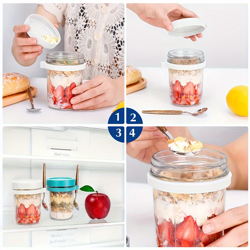 1個/2個入り ガラス製オートミールカップ、蓋とスプーン付き - Food Storage Canister のレビューと価格