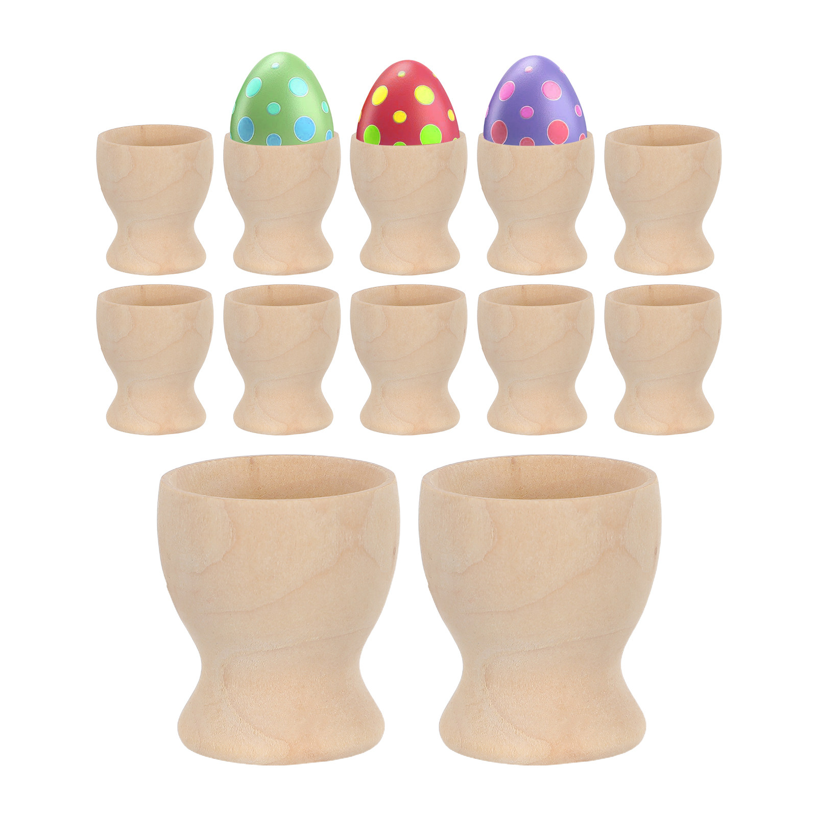 12個入り木製エッグカップDIY無地卵スタンド子供用ペイント - Egg Storage Holder のレビューと価格